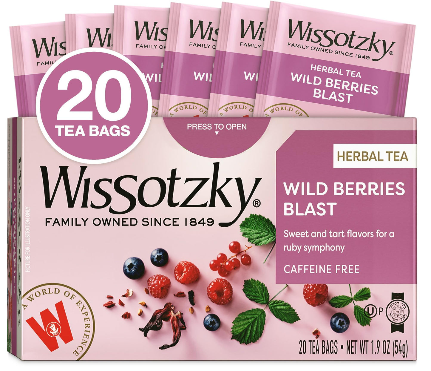 Wissotzky Wildberry Nectar Tea, 20 Tea Bags, Net Wt. 1.9 oz, Model 603741000379