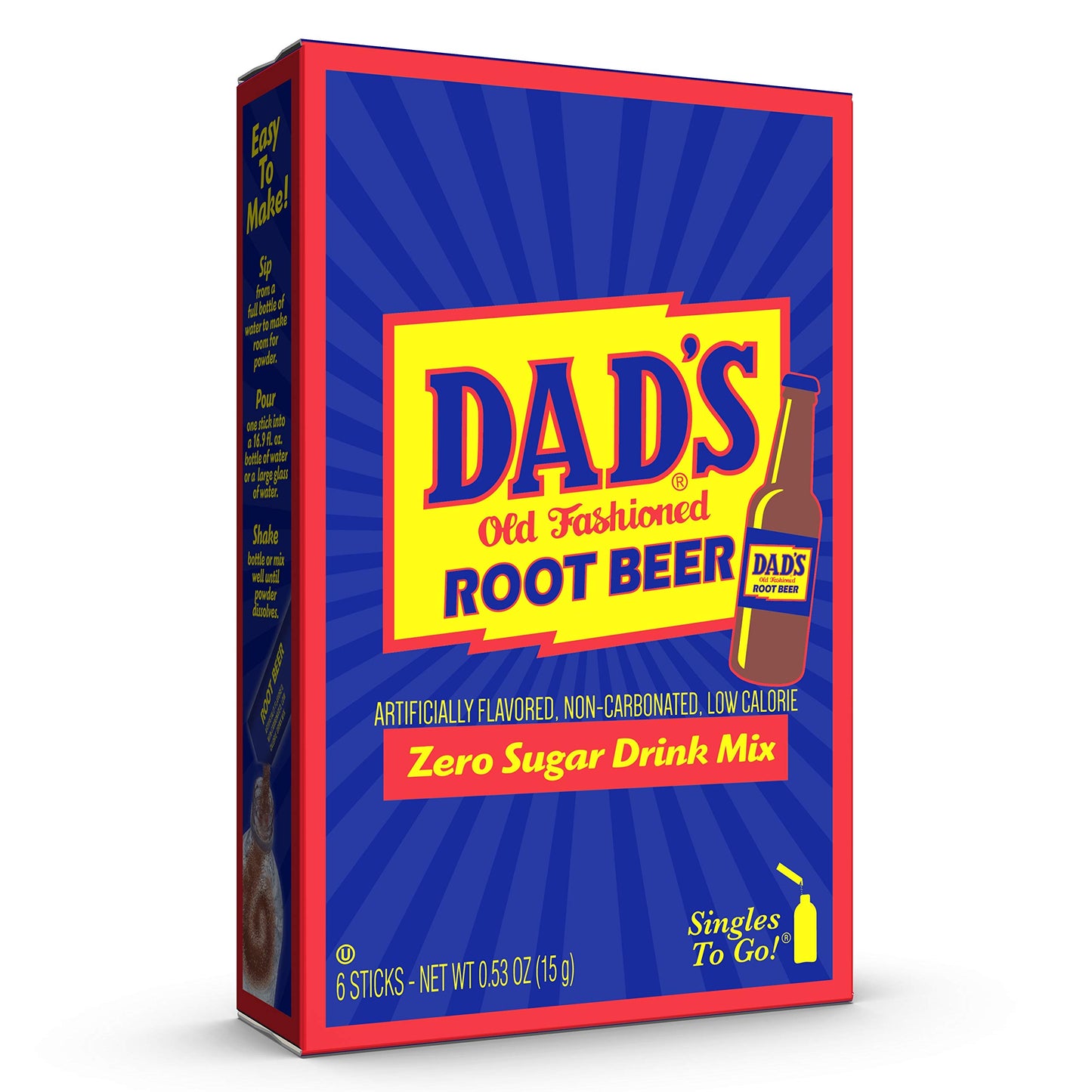 SINGLES TO GO! Sugar Free Root malt-inspired Drink Mix, 6 Sticks Per Box, Pack of 12, 0.67 Ounce