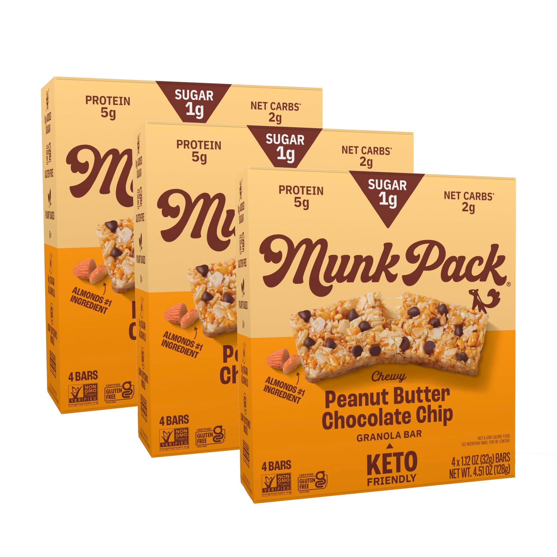 Munk Pack Chewy Granola Bars - 5g Protein, 1g Sugar with Allulose, 2g Net Carbs, Low Sugar, Gluten Free and Low Glycemic Snacks 