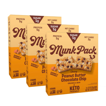 Munk Pack Chewy Granola Bars - 5g Protein, 1g Sugar with Allulose, 2g Net Carbs, Low Sugar, Gluten Free and Low Glycemic Snacks 