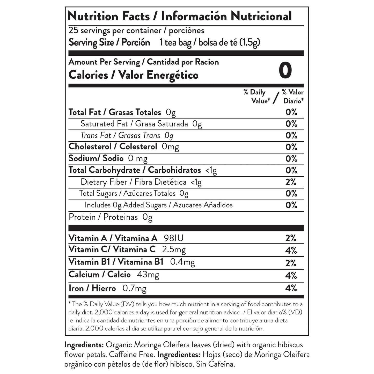 Tree Organic Moringa Superfood Tea, 25 Individually Sealed Bags, Vegan, Gluten-Free, Caffeine-Free