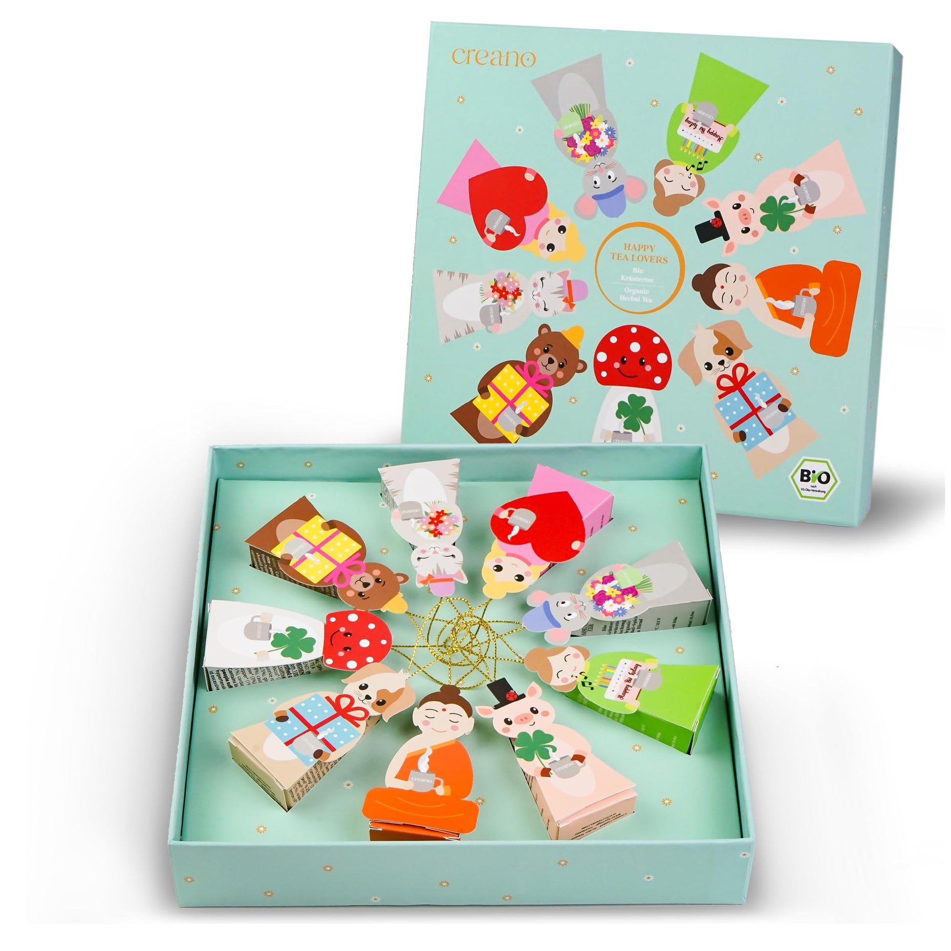 Creano Organic Herbal Tea Gift Set Tea Lovers - 9 Pyramid Tea Bags In 9 Cute Shapes To Give As Gifts - 22.5G*