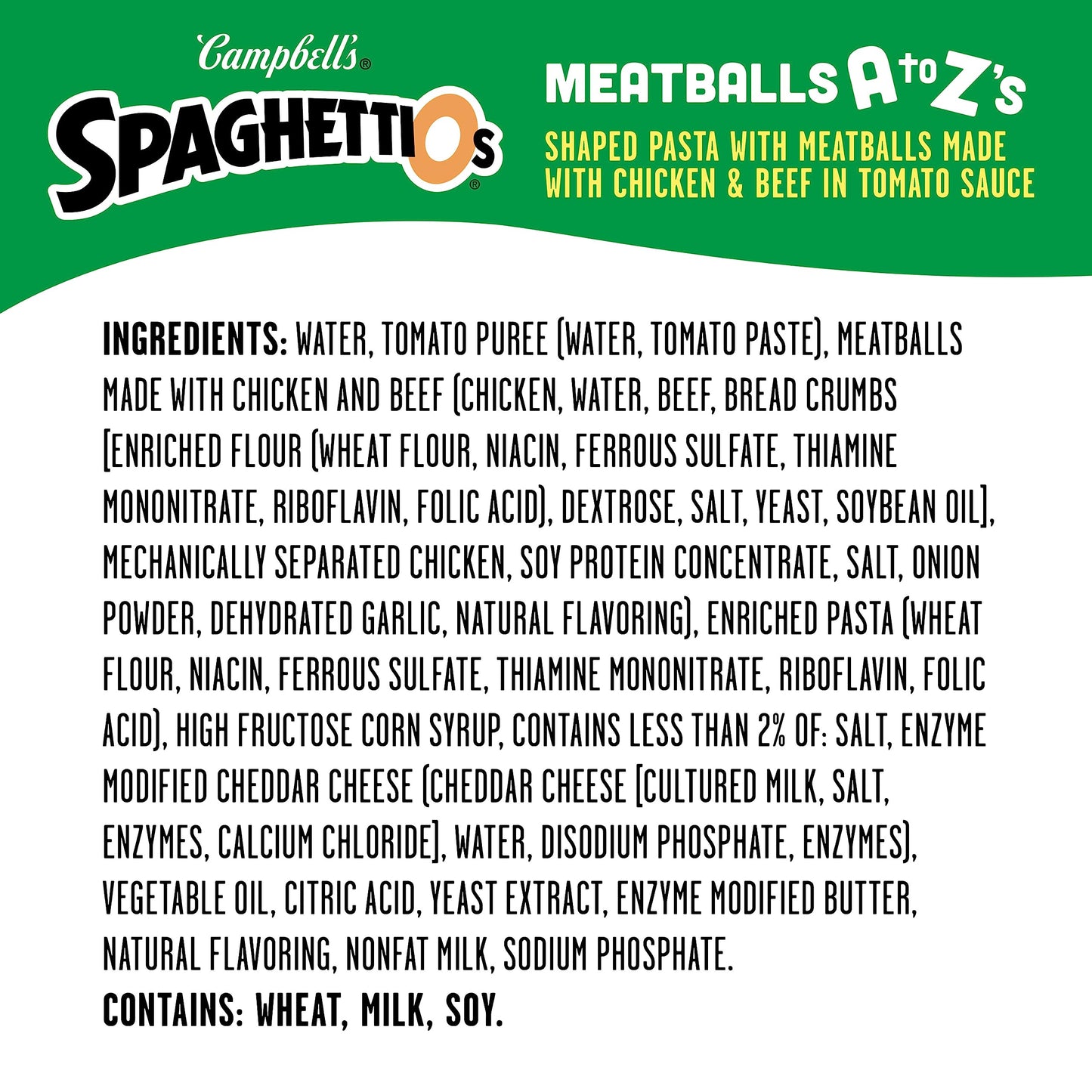 Spaghettios A To Z'S Canned Pasta With Meatballs, 15.6 Oz Can