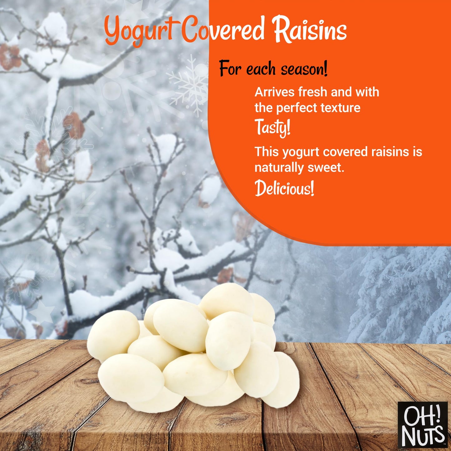 Oh! Nuts Yogurt Covered Raisins - 200Pcs/1Lb - Sweetened Dehydrated Creamy Yogurt Fruit Bites - Packed In New York Zip-Seal Bag