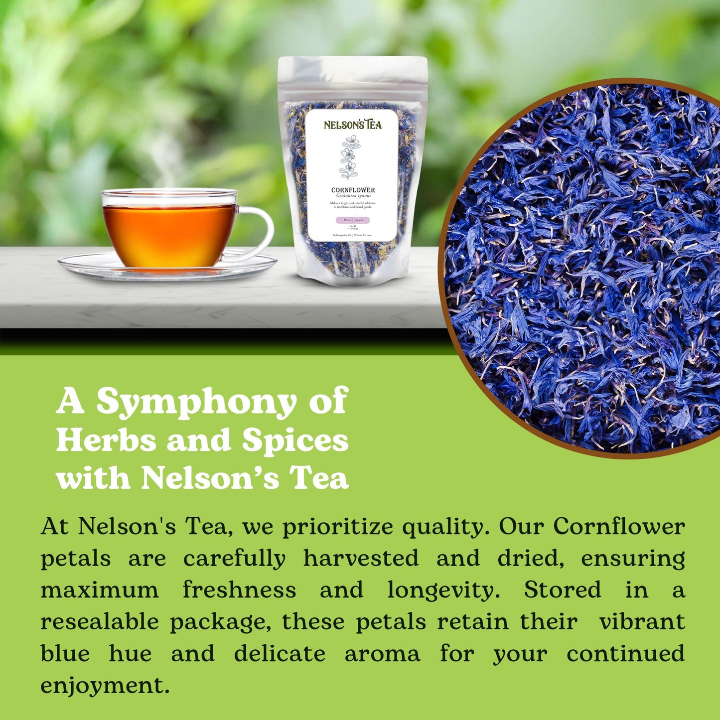 Nelsons Tea Cornflower Petals - Dried Blue Cornflower (Centaurea Cyanus) For Tea Blends, Latte, Smoothie, & Bath Salts (1 Oz)