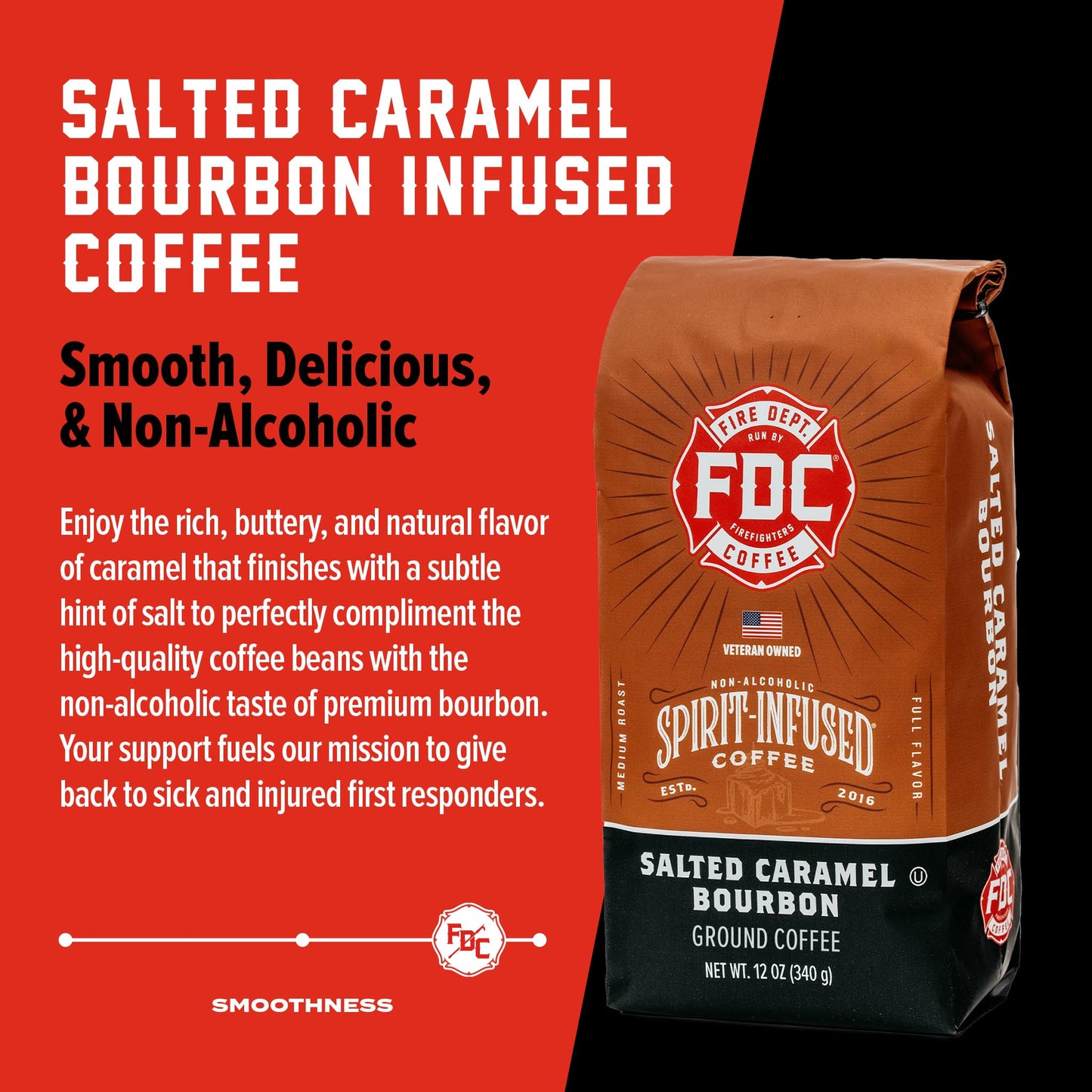 Fire Department Coffee Salted Caramel spirit-inspired flavor Coffee - Medium Roast - 12 oz Pack of 2 - Veteran Owned, Non-  ic, Roasted in the USA
