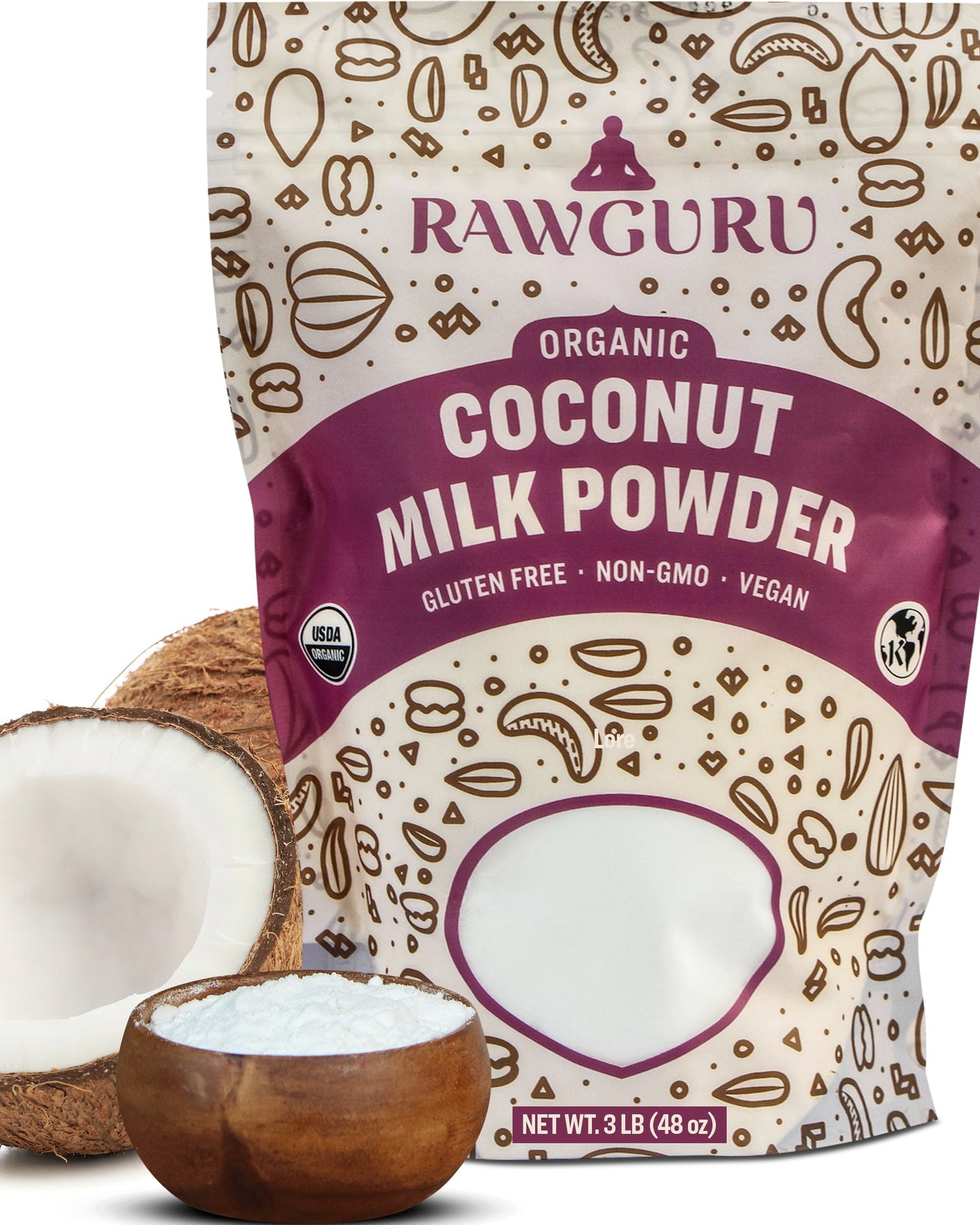 RawGuru Organic Coconut Milk Powder - Vegan & Nutrient-Dense Powder with Iron & Potassium - Rich & Creamy Organic Milk for Drink