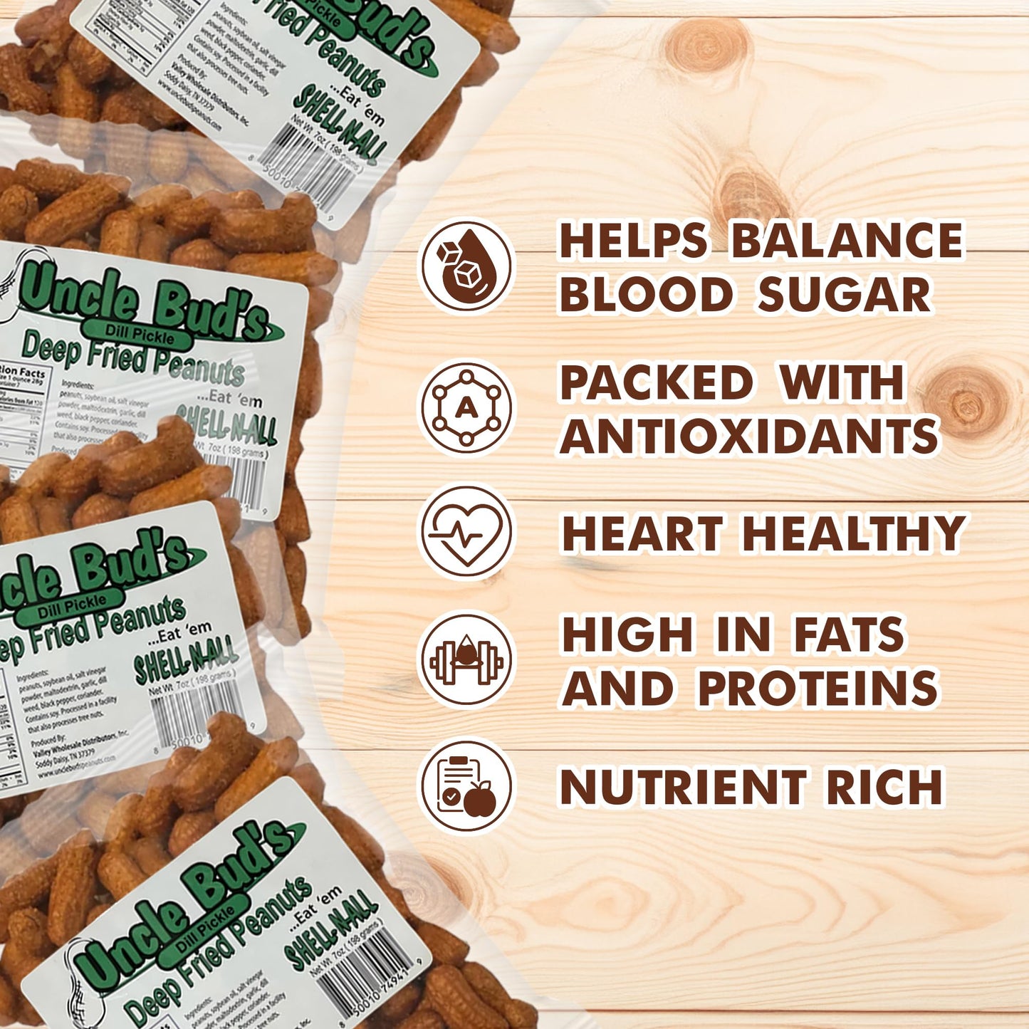 Jerky-n-Spice Uncle Buds Dill Pickle Deep Fried Peanuts (4-Pack) | High-Protein Snack | Made in the USA