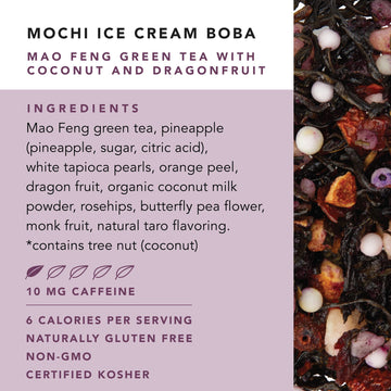 Pinky Up Mochi Ice Cream Boba Tea Sachets - Low Calorie Whole Leaf Green Tea Bubble Tea - Boba Gift 12 Biodegradable Tea Bags