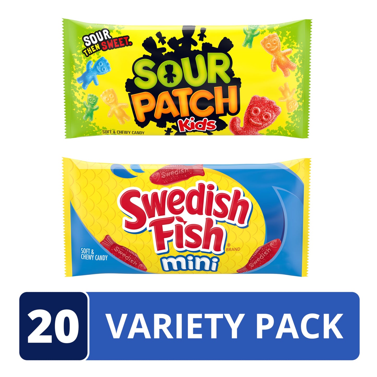 SOUR PATCH KIDS and SWEDISH FISH Mini Soft & Chewy Candy Variety Pack  Bulk Candy  20 Snack Packs