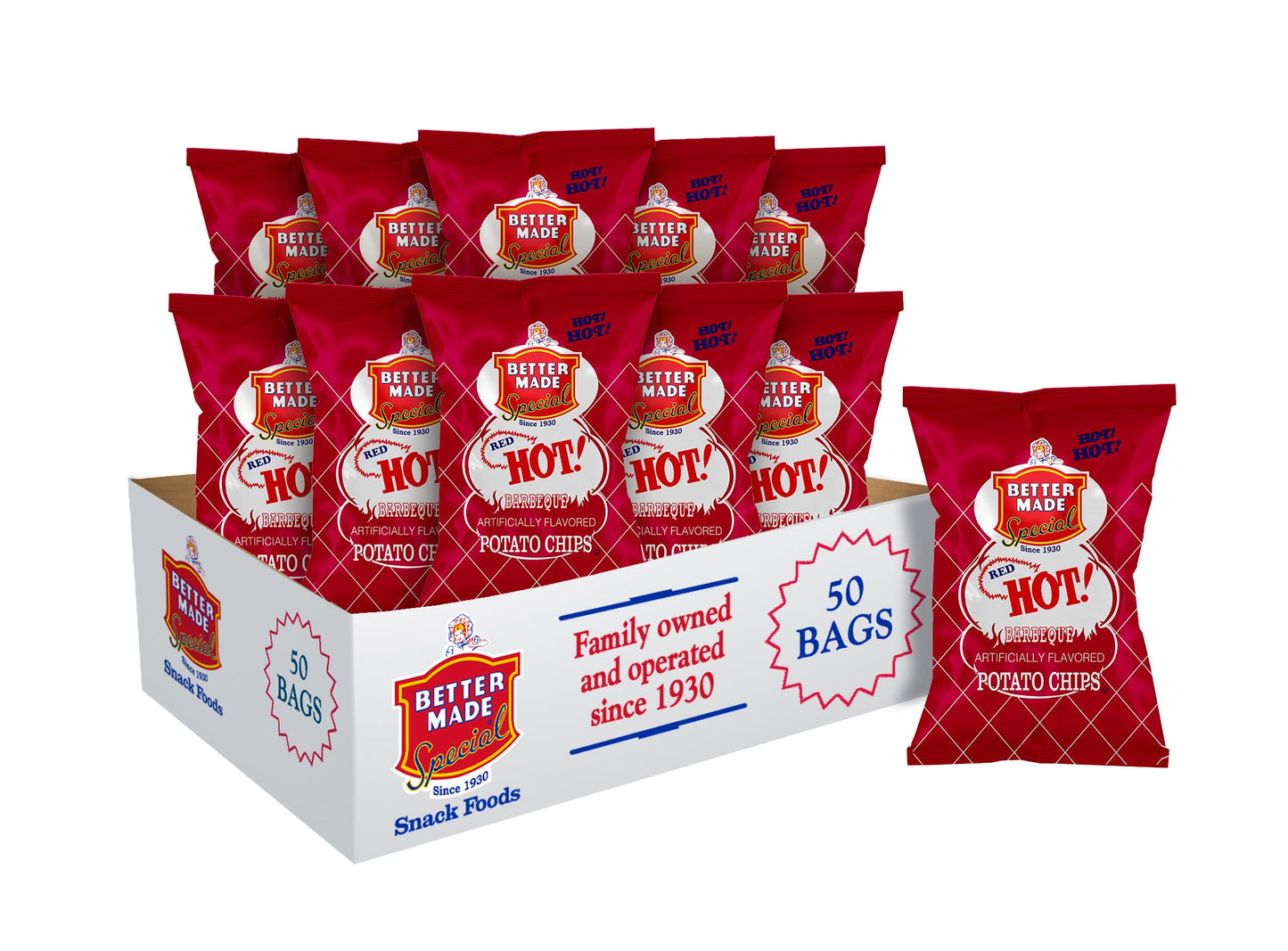 Better Made BBQ Barbecue Potato Chips - Sweet, Red Hot, Honey, Sweet Heat - Snacks - Family Owned Since & Operated (RED HOT, 50 
