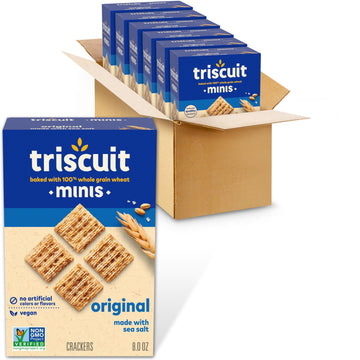 Triscuit Minis Original Whole Grain Wheat Crackers, Vegan Crackers, 6 - 8 Oz Boxes