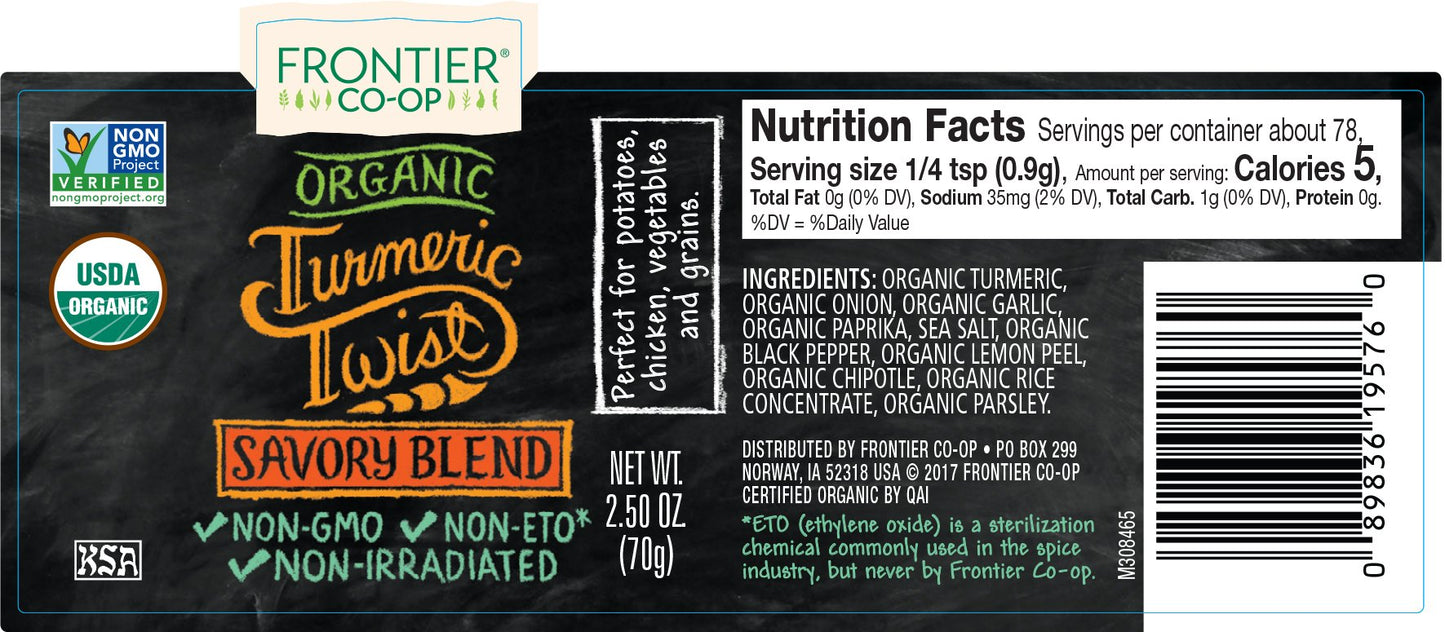 Frontier Organic Turmeric Twist | Savory Blend | Certified Organic | 2.5 Oz.