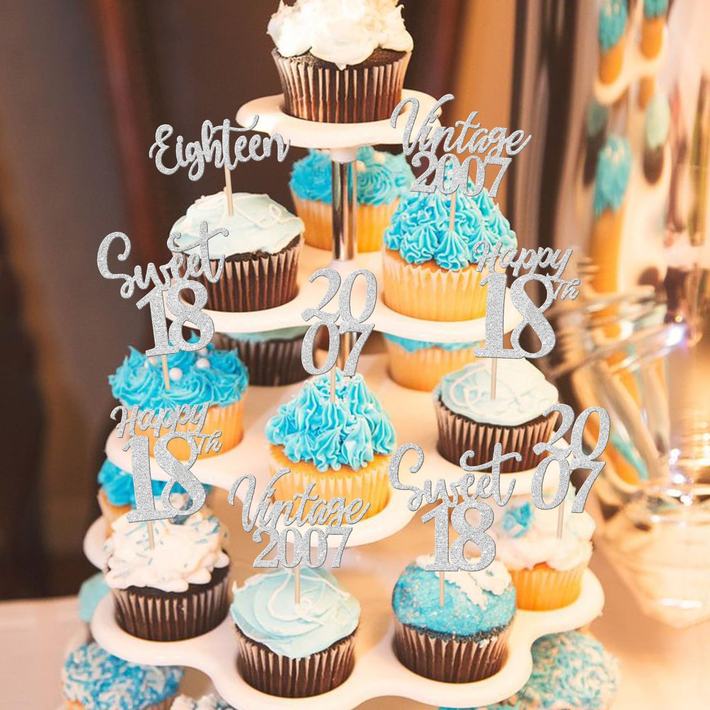 30Pcs Happy 18Th Birthday Cupcake Toppers Cheers To 18 Vintage 2007 Cupcake Picks Sweet 18 Eighteen 18Th Birthday Decorations Fo