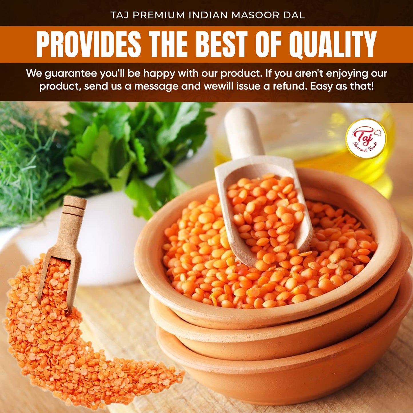 Taj Premium Indian Masoor Dal, Red Lentils (4-Pounds)