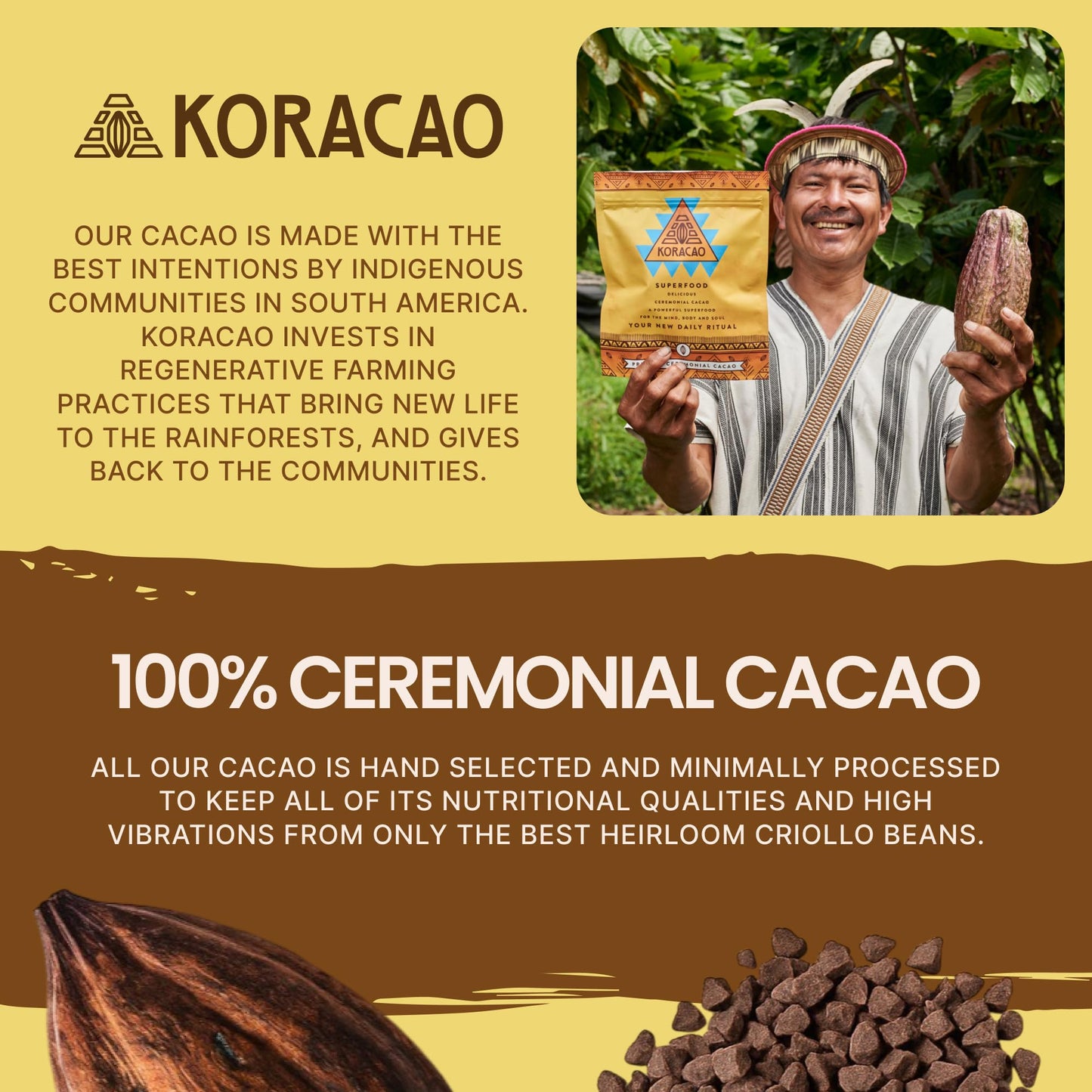 KORACAO Sustainably Harvested Cacao | Ideal Superfood for Everyday Bliss | Ceremonial Grade Cacao | Enhance Your Spiritual Journey with Ancient Superfood Delight - 1/2 Pound