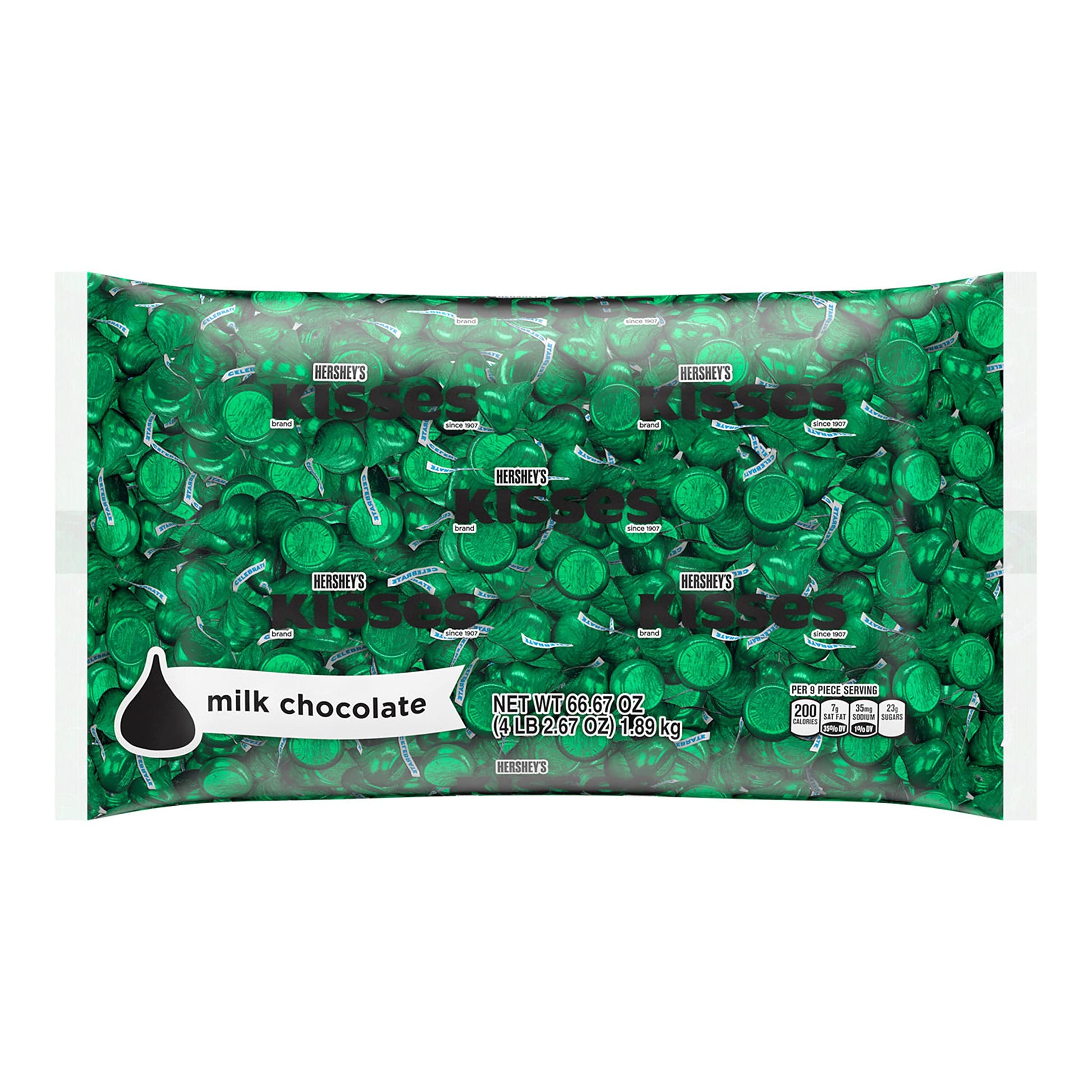 HERSHEYS KISSES Milk Chocolate Candy Bulk Bag, 66.67 oz, Dark Green Kisses, 4.1 lb