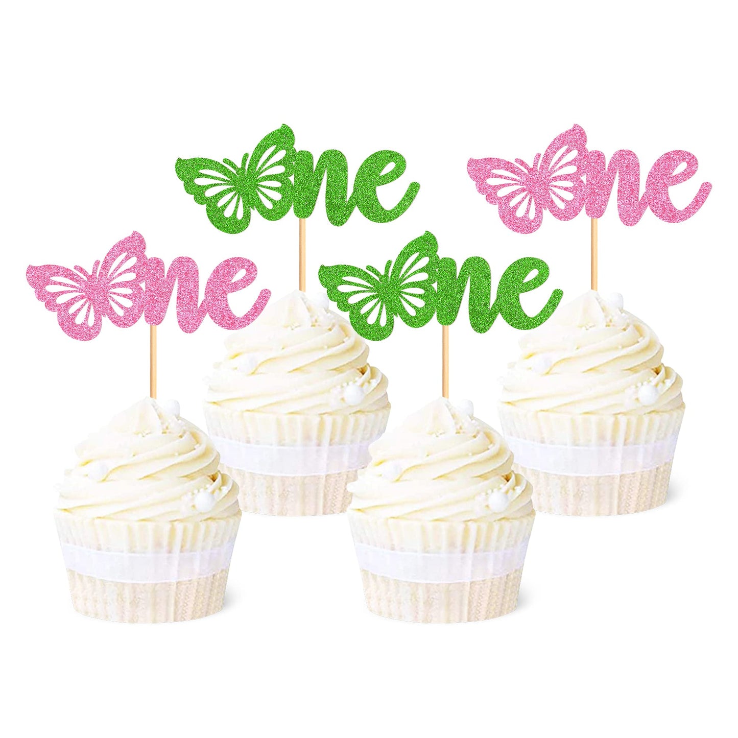 Ercadio 24 Pack Butterfly Cupcake Toppers - Glitter Butterfly 1st Cupcake Picks Assembled Decors for Baby Shower & Kids Birthday