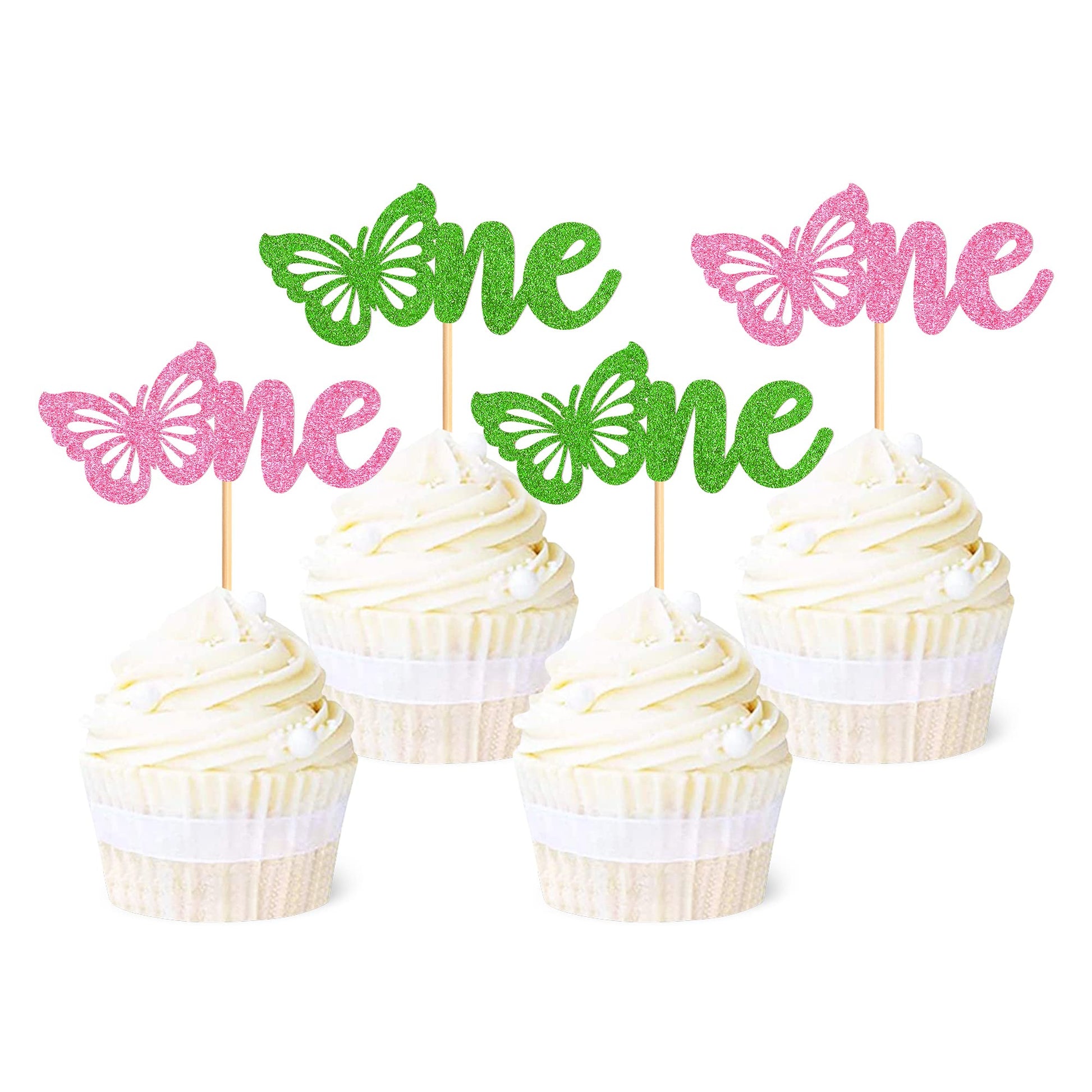 Ercadio 24 Pack Butterfly Cupcake Toppers - Glitter Butterfly 1st Cupcake Picks Assembled Decors for Baby Shower & Kids Birthday