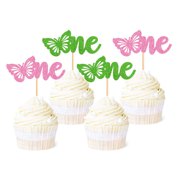 Ercadio 24 Pack Butterfly Cupcake Toppers - Glitter Butterfly 1st Cupcake Picks Assembled Decors for Baby Shower & Kids Birthday