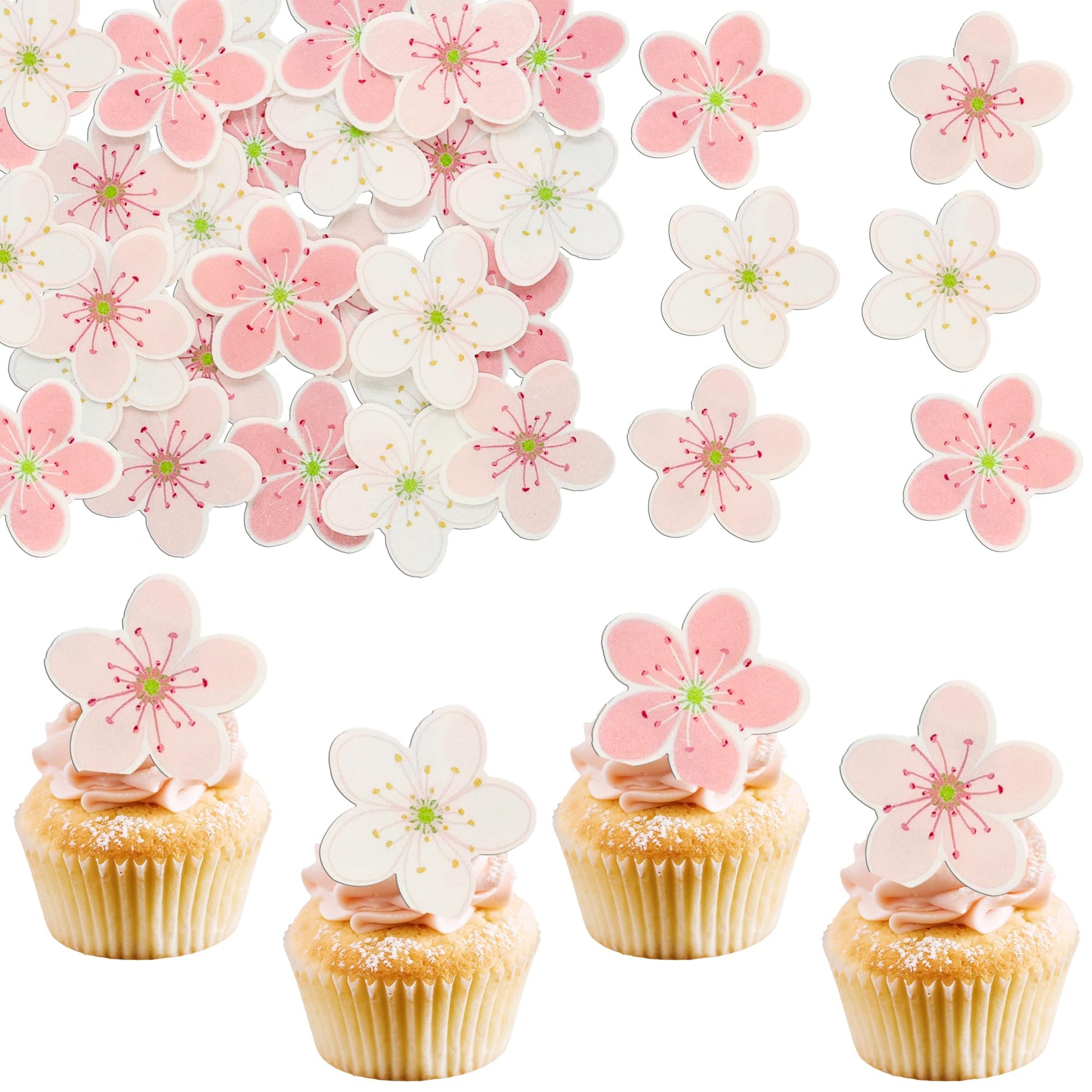 Ephlyn Edible Cherry Blossom Cake Decoration 54Pcs Wafer Paper Flowers 1.8x1.8 inches Pink White