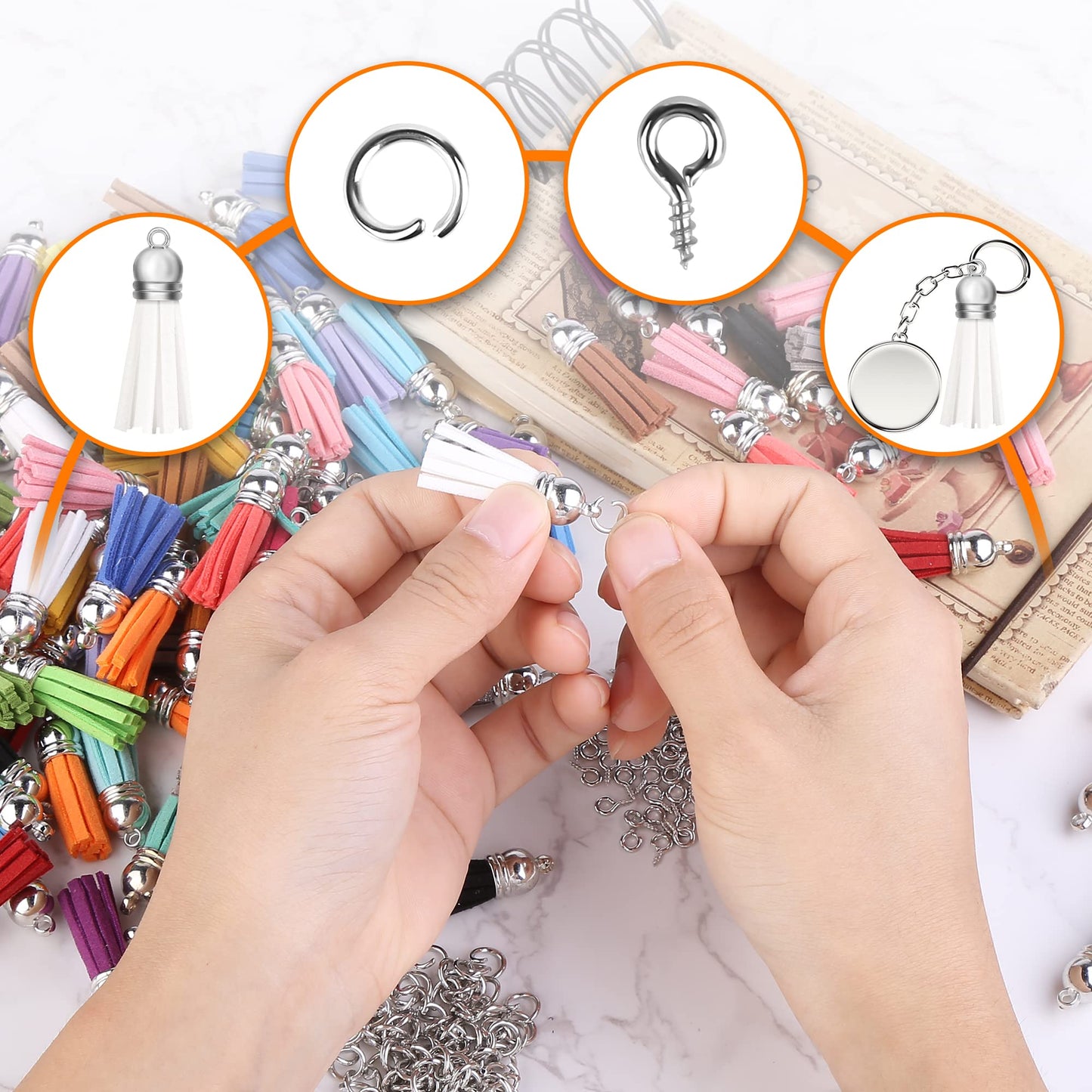 Keychain Tassels Jewelry Key Charms - 300Pcs Keychain Tassels Bulk Including 100Pcs Key Chain Tassles, 100Pcs Jump Rings, 100Pcs