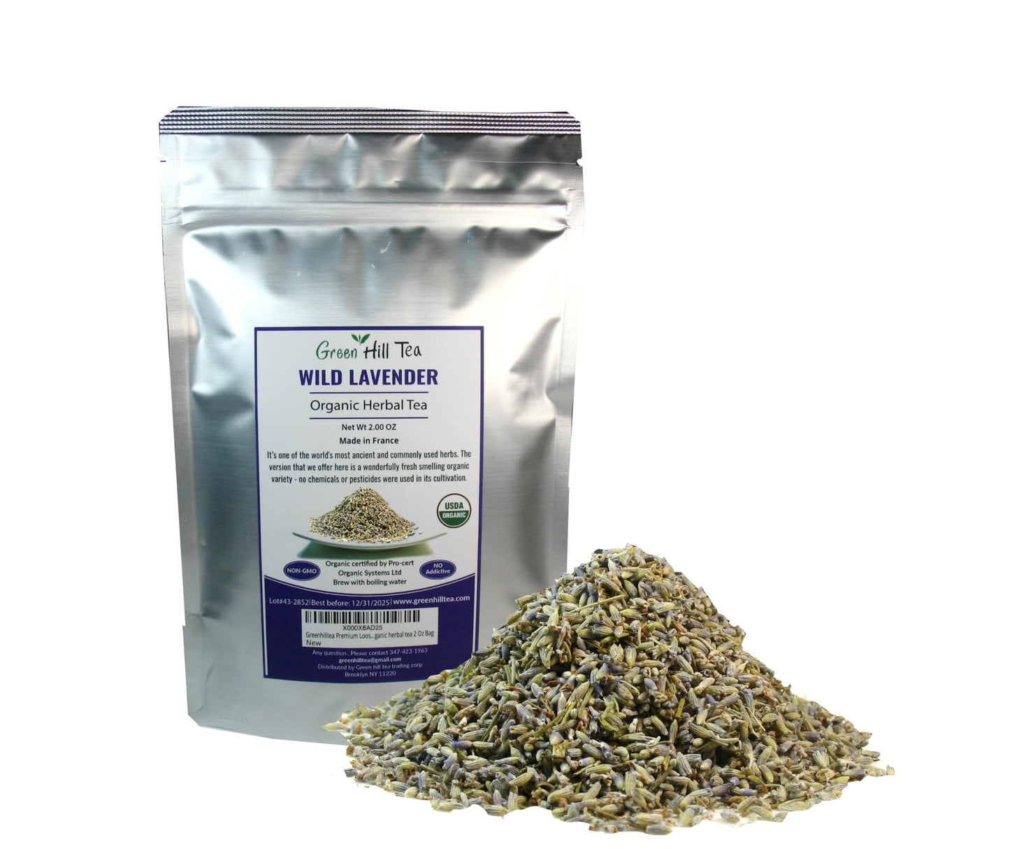 Greenhilltea Premium Loose Tea, Organic Lavender Tea Organic Herbal Tea 2 Oz Bag