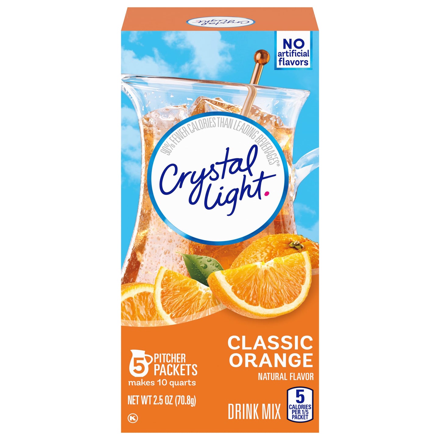 Crystal Light Drink Mix, Sugar Free Powdered Water Enhancer, Natural Flavor Low Calorie Beverage Mix, Classic Orange, 5 Pitcher 
