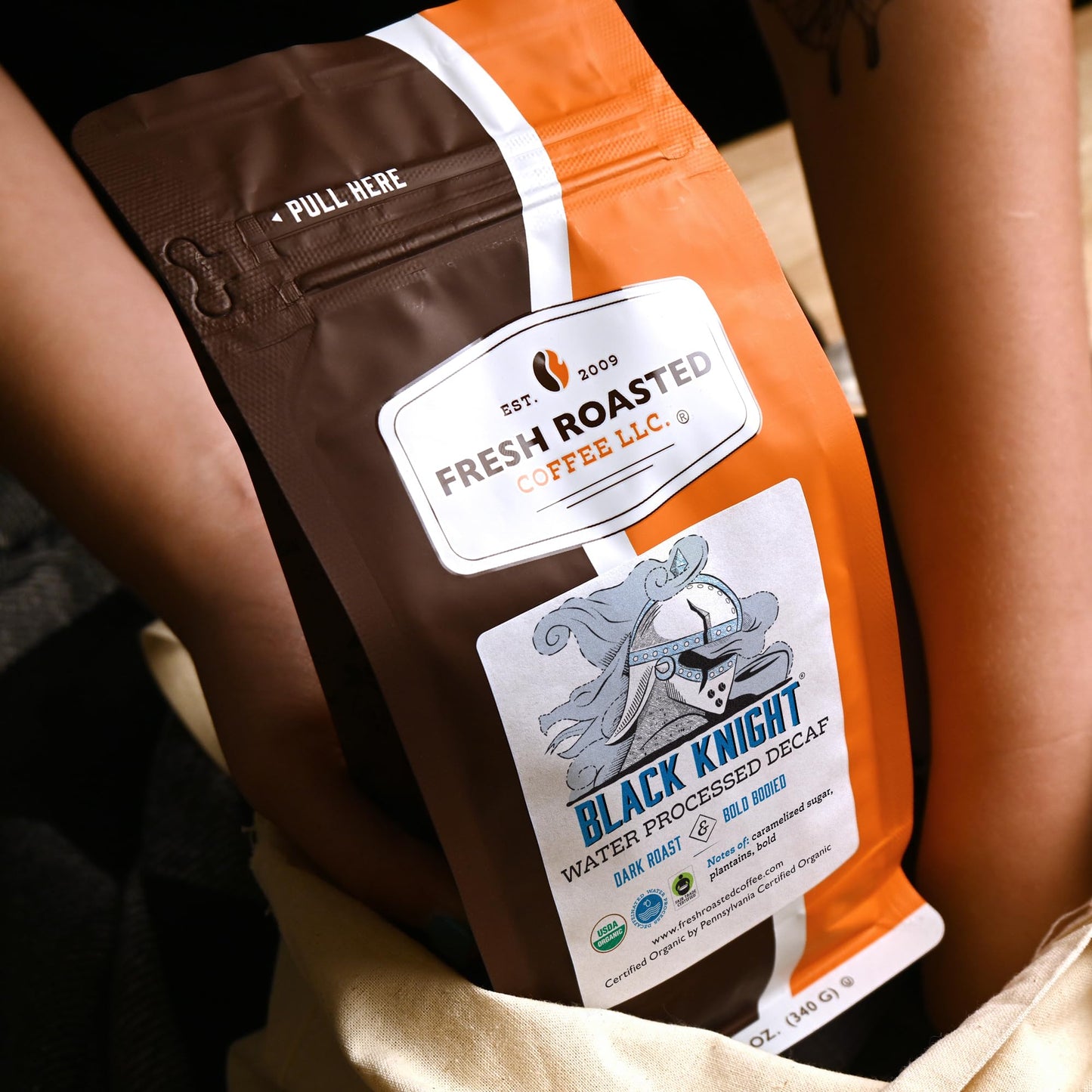 Fresh Roasted Coffee Organic Black Knight Decaf Dark Roast 12 oz Whole Bean