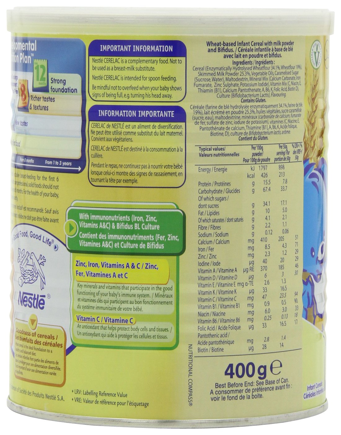 Nestle Cerelac, Wheat With Milk, 14.11-Ounce Cans (Pack Of 4)