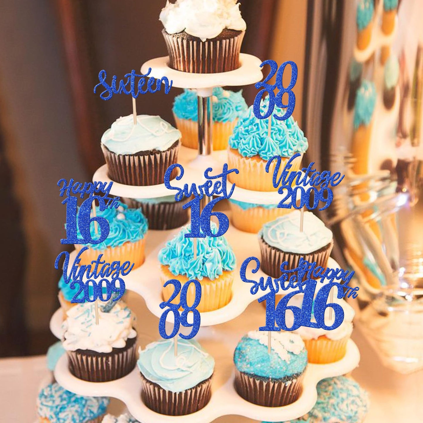 30Pcs Happy 16Th Birthday Cupcake Toppers Cheers To 16 Vintage 2009 Cupcake Picks Sweet 16 Sixteen 16Th Birthday Decorations For