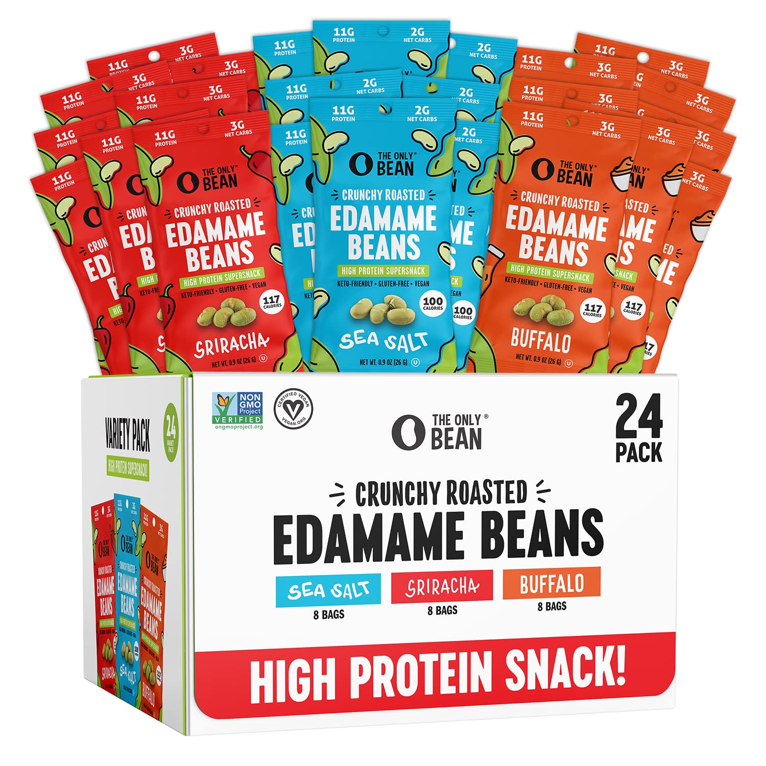 The Only Bean Crunchy Roasted Edamame - Healthy Snacks For Adults And Kids (Variety Pack) Low Calorie & Carb Keto Snack Food, Ve