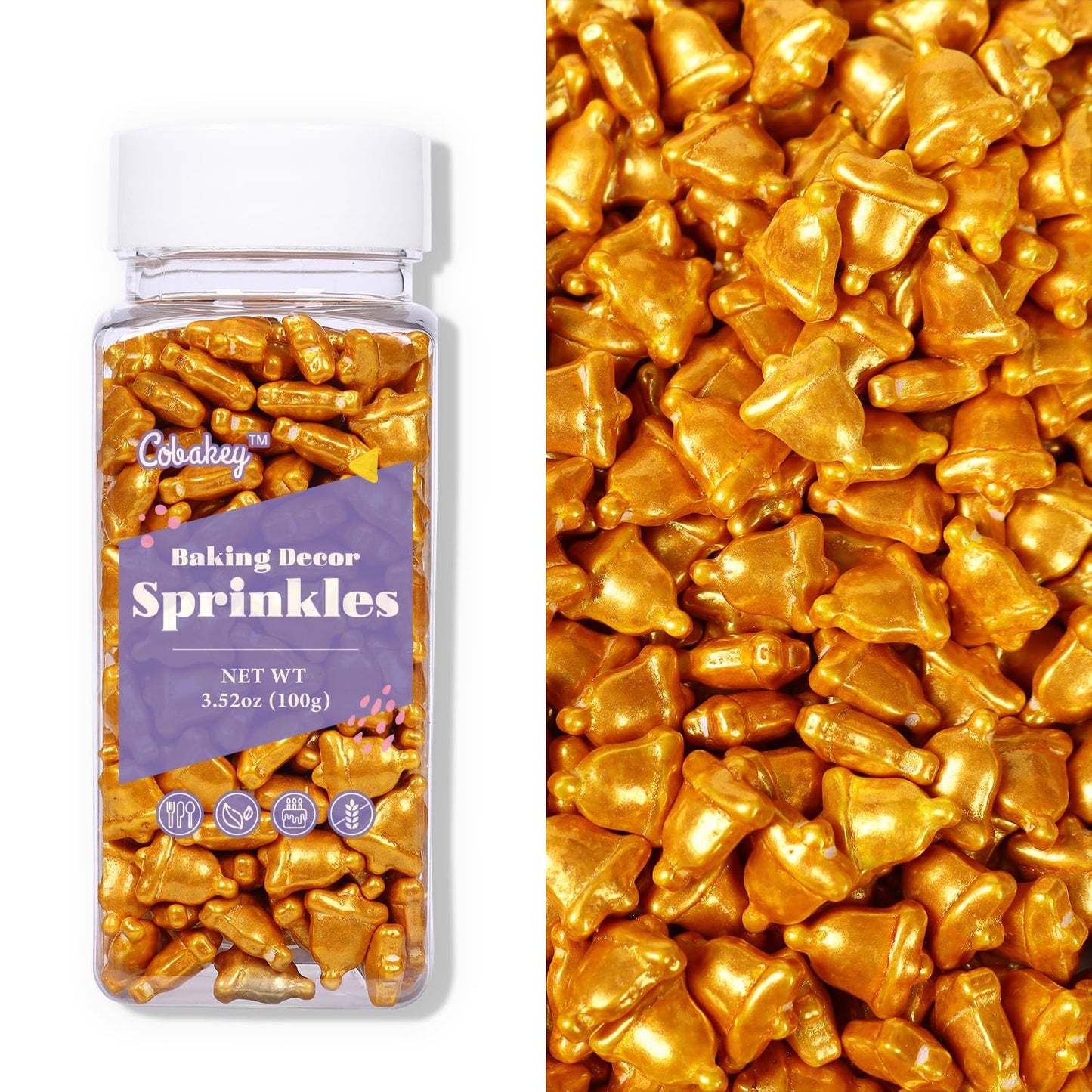 Cobakey Bells Sprinkles For Cake Decorating, Gold Bells Sprinkles Perfect For Cupcake Toppers Wedding Party Valentines Halloween