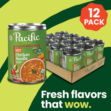 Pacific Foods Organic Spicy Chicken Noodle Soup, 16.1 Oz Can (12 Pack)
