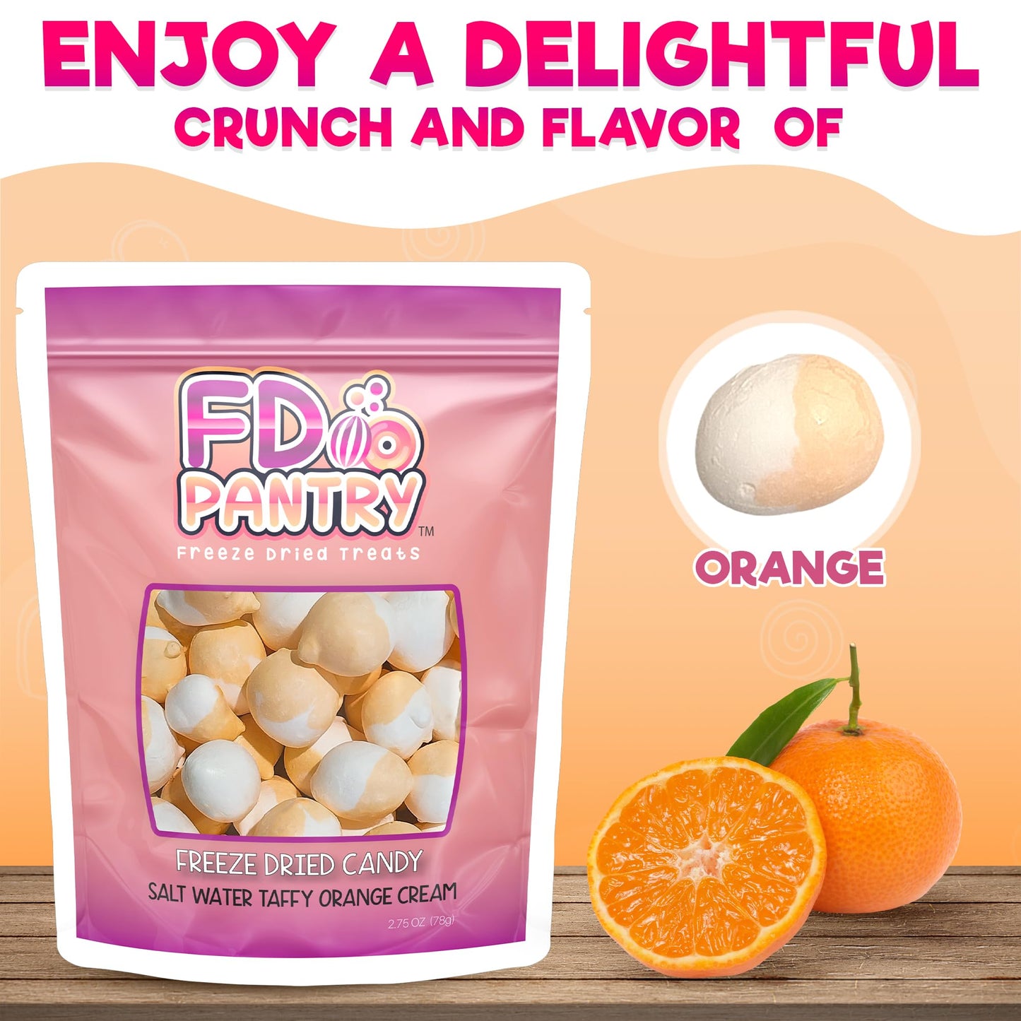 Freeze Dried Candy - Freeze Dried Salt Water Taffy Treats (Orange Cream 2.75 Oz)