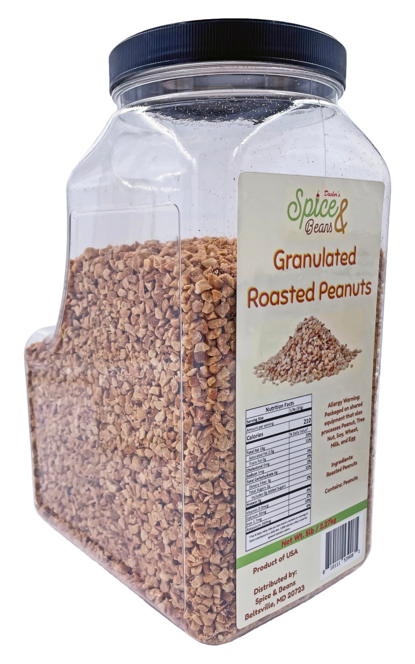 Granulated Roasted Peanuts | 5 Lb Container | By Dasher'S Spice & Beans