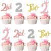 24 PCS Two Cupcake Toppers Glitter Crown Two 2nd Birthday Cupcake Picks Number 2 Two Cake Picks for Baby Shower Kids Second Birt