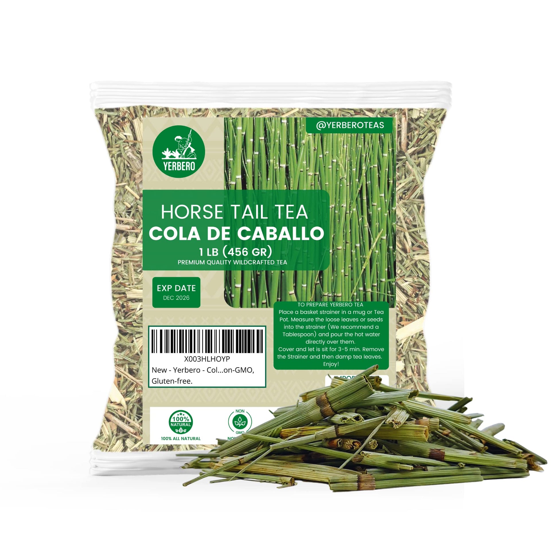 Yerbero - Cola De Caballo 1Lb (456Gr) | Horsetail Whole Loose Herbal Tea | Shave Grass/Snake Grass | Stand Up Resealable Bag | C