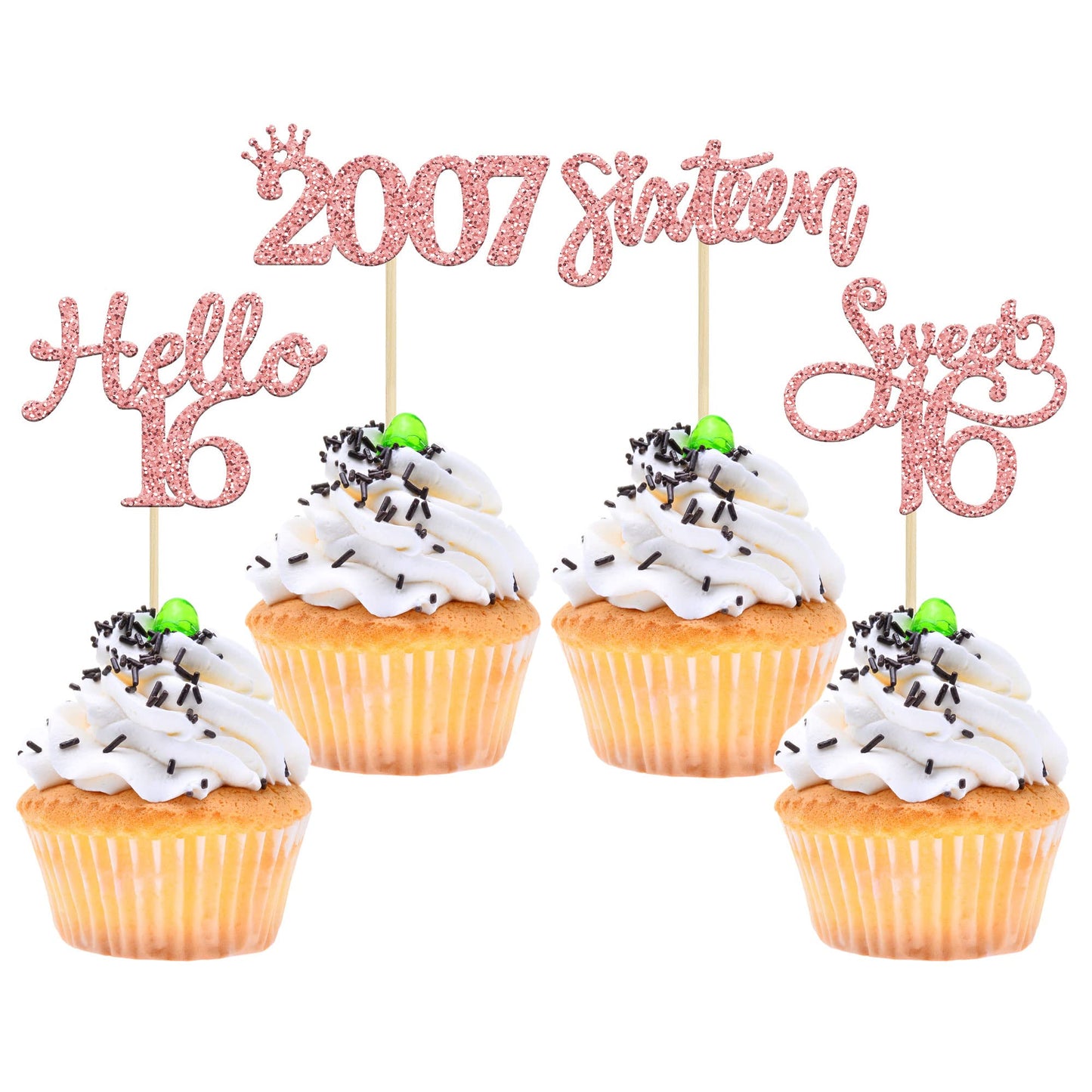 Gyufise 24 Pack Rose Gold Glitter 16Th Birthday Cupcake Toppers Hello Sweet 16 Sixteen Since 2009 Cupcake Picks For 16Th Birthday Party Cake Decorations Supplies