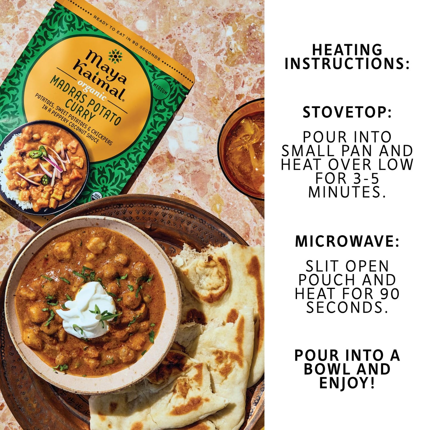 Maya Kaimal Organic Indian Madras Potato Curry | Microwaveable, Ready To Eat, Fully Cooked Potatoes, Sweet Potatoes & Chickpeas