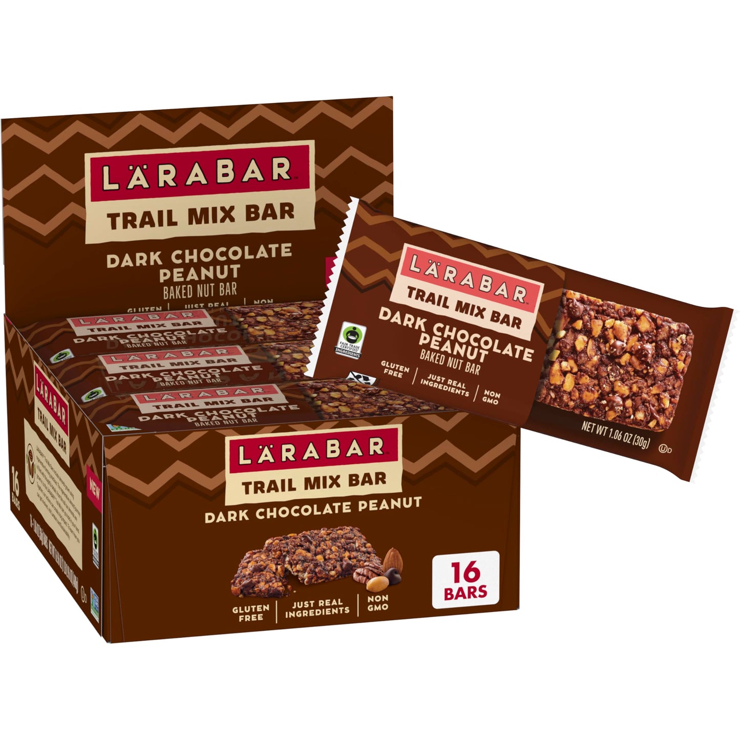LÄRABAR Trail Mix Bars, Dark Chocolate Peanut, Gluten Free, 16 Count, 16.96 oz, Brown