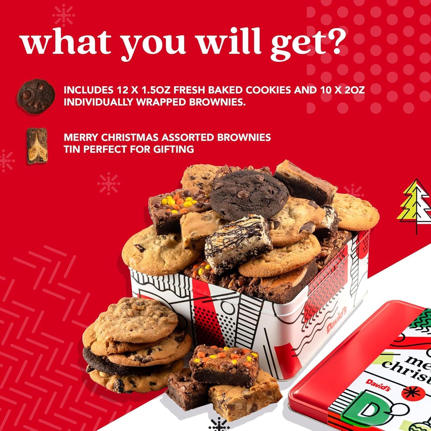 Davids Cookies Cookies & Brownies Assortment - Freshly Baked Gourmet Holiday Treats - Festive Bakery Dessert Gift Box - Assorted
