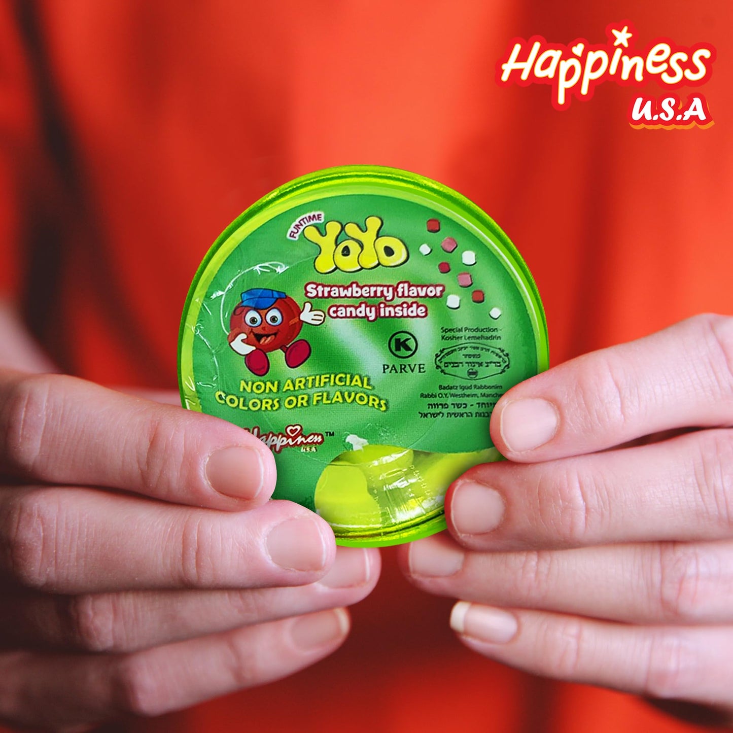 Happiness USA YoYo FIlled with Strawberry Hard Candy Pack of 12 | Novelty Toy & Individually Wrapped Candy Variety Pack | No Art