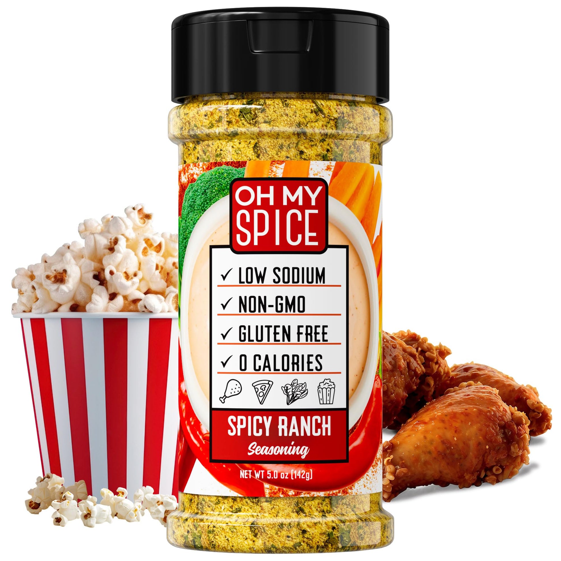 Popcorn Seasoning Spicy Ranch Flavoring - Salad, Chicken, Steak & Taco Ranch Dressing. Low Sodium Spices Mix With Buttermilk, Ga