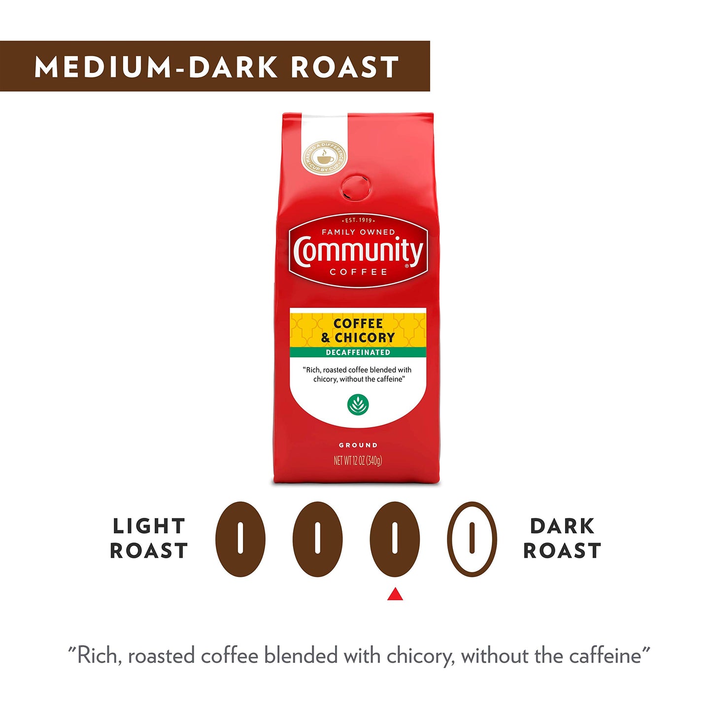 Community Coffee Decaf Coffee And Chicory 12 Ounce, Medium Dark Roast Ground Coffee, 12 Ounce Bag (Pack Of 1)