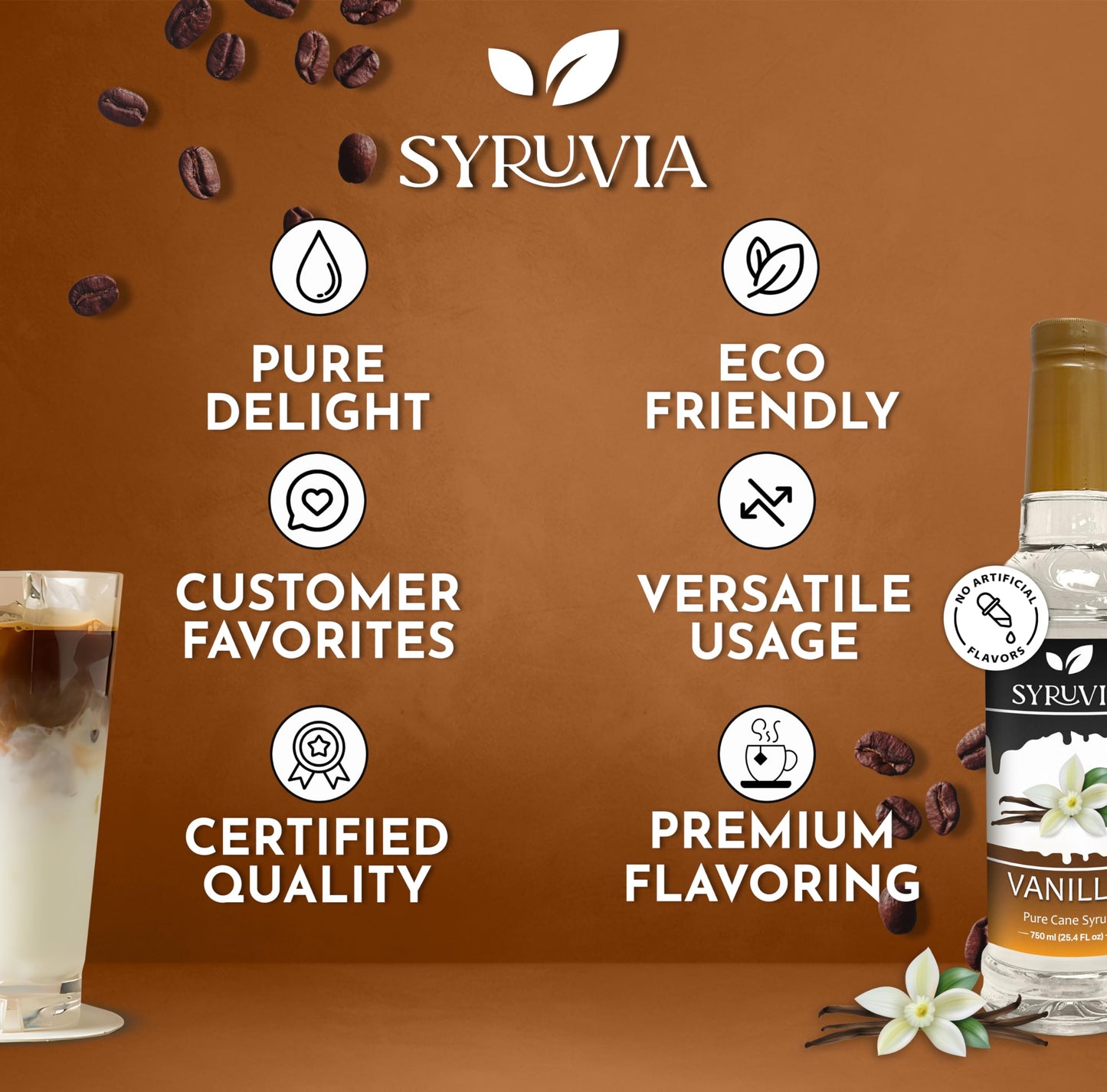 Syruvia Vanilla Syrup For Coffee With Pump 25.4 Fl Oz Kosher,