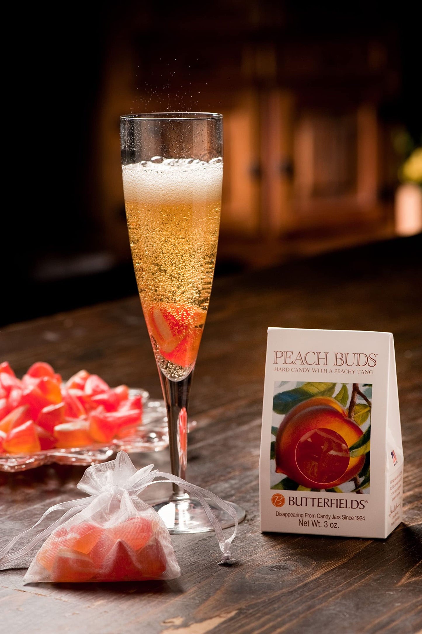 Butterfields Gourmet Old-Fashioned Peach Buds Hard Candy, 7 Oz (2-Pack), Gluten Free, Made with Pure Cane Sugar, Handcrafted in the USA