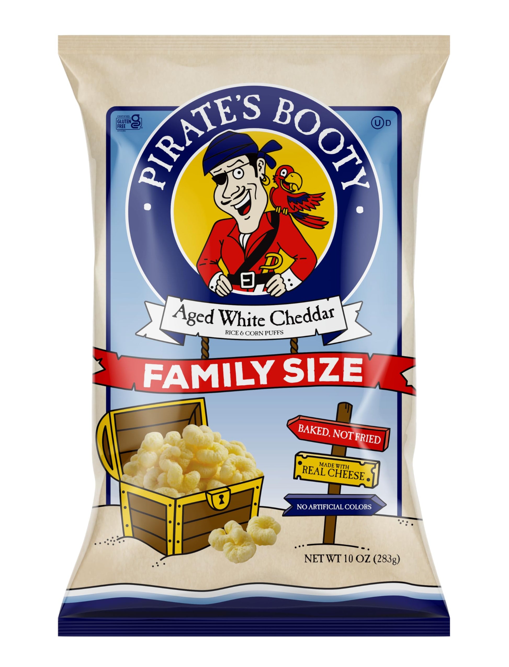Pirates Booty Cheese Puffs, Kids Snacks, Real Aged White Cheddar, 10oz Party Sized Bag
