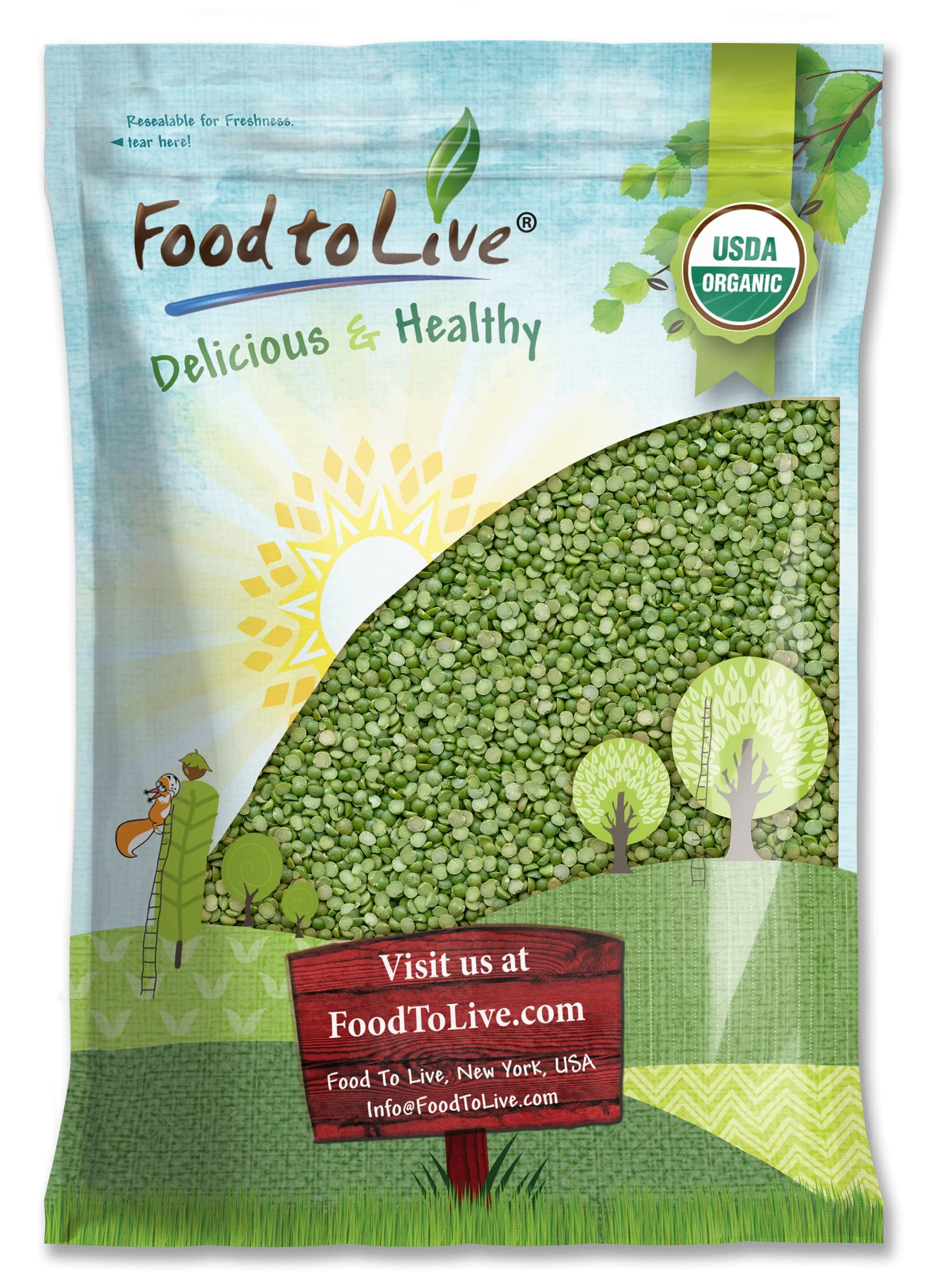 Food to Live Organic Green Split Peas, Non-GMO, Vegan, 15 Pounds, Bulk, Great Source of Protein and Fiber, Product of Canada