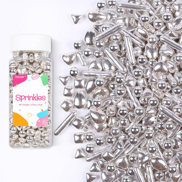 Sujoygar Metallic Sprinkles for Cake Decorating, Light Silver Pearl Sugar Rods Candy, Silver Sprinkles for Baking Cupcake Topper